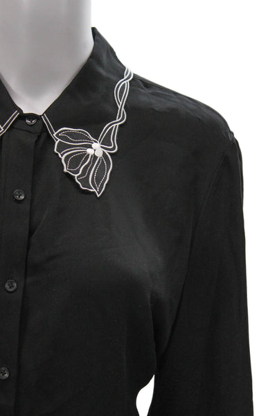Elie Tahari Womens Silk Collared Button Front Long Sleeve Basic Blouse Size XL