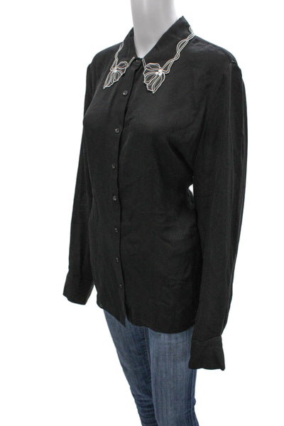Elie Tahari Womens Silk Collared Button Front Long Sleeve Basic Blouse Size XL