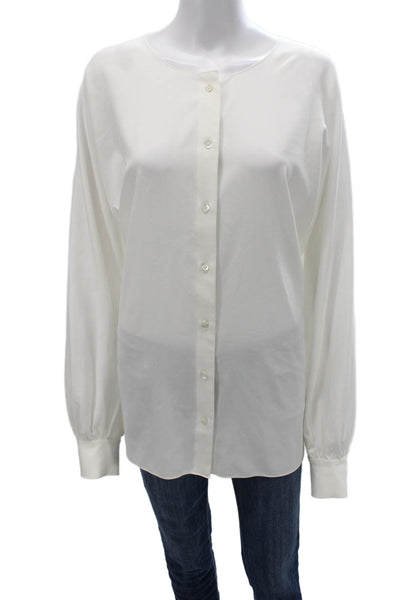 Pink Tartan Women White Long Sleeve Blouse Polyester Blend Size XL