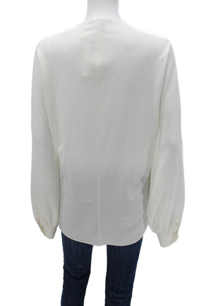 Pink Tartan Women White Long Sleeve Blouse Polyester Blend Size XL