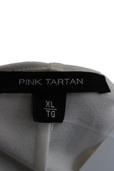 Pink Tartan Women White Long Sleeve Blouse Polyester Blend Size XL