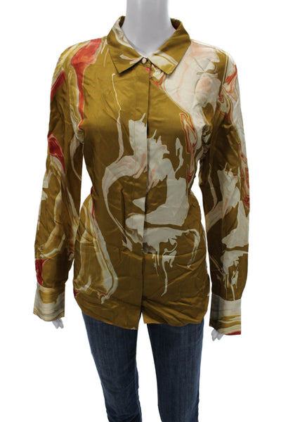 Lafayette 148 New York Womens Marbled Collared Blouse Longsleeve Size L