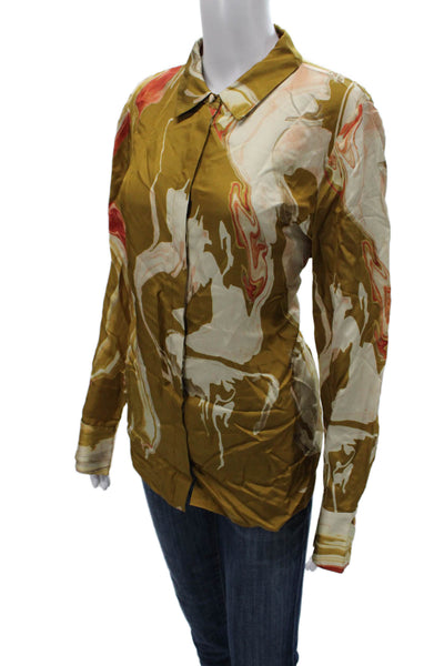 Lafayette 148 New York Womens Marbled Collared Blouse Longsleeve Size L