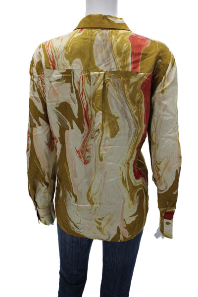 Lafayette 148 New York Womens Marbled Collared Blouse Longsleeve Size L