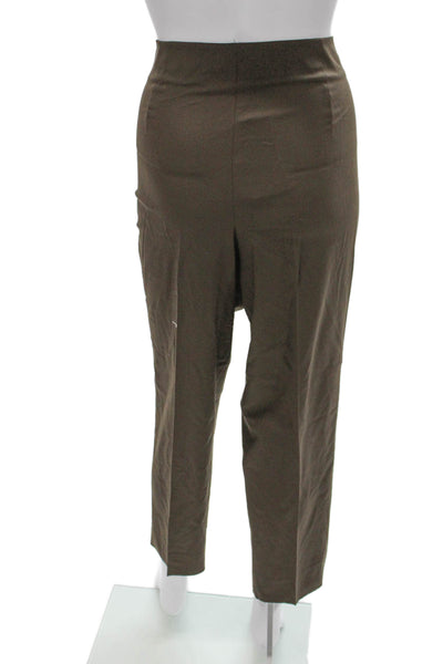 Lafayette 148 New York Women Dress Pants Brown Wool Zip Inseam 26 Size 14