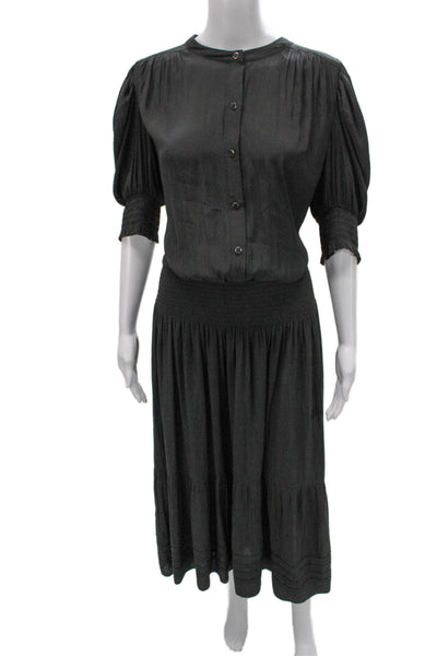 Ramy Brook Women Shirt Dress Gray Collared Half Sleeve Midi Button Size XL