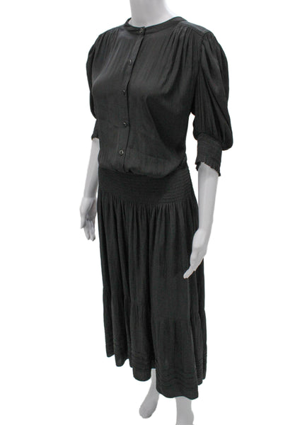 Ramy Brook Women Shirt Dress Gray Collared Half Sleeve Midi Button Size XL