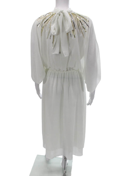 Halston Womens Blouson Dress White Cowl Neck Half Sleeve Knee Length Size L