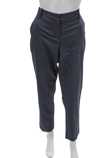 Theory Women Ankle Striped Virgin Wool Pants Blue Size 8