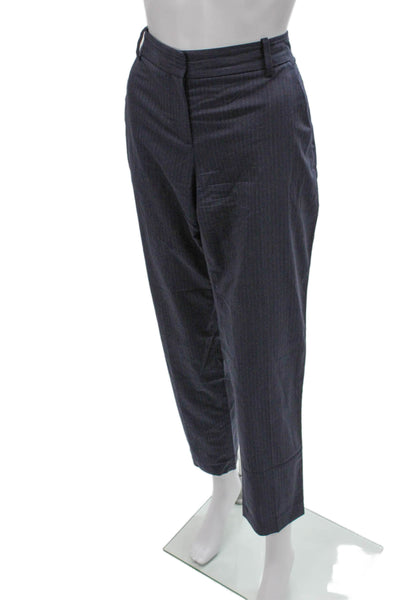 Theory Women Ankle Striped Virgin Wool Pants Blue Size 8