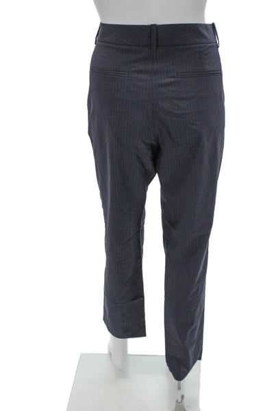 Theory Women Ankle Striped Virgin Wool Pants Blue Size 8