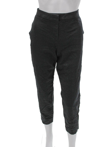 DKNY Womens Cropped Cotton Pants Gray Button Size 8