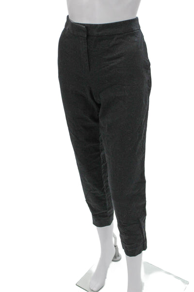 DKNY Womens Cropped Cotton Pants Gray Button Size 8