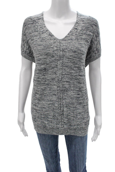 Vince Womens V-Neck Spotted Cotton Tunic Gray Short Sleeve Pullover Size M