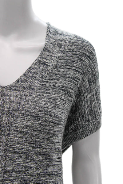 Vince Womens V-Neck Spotted Cotton Tunic Gray Short Sleeve Pullover Size M