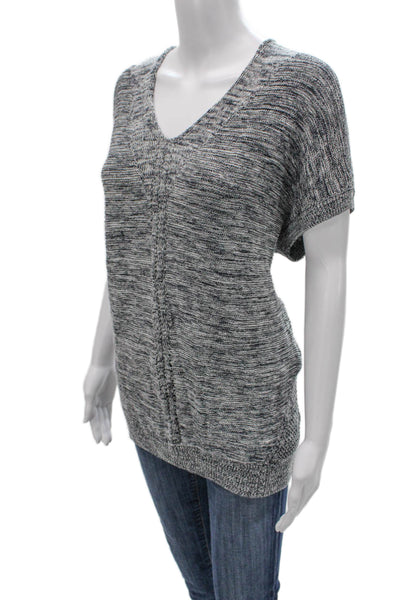 Vince Womens V-Neck Spotted Cotton Tunic Gray Short Sleeve Pullover Size M