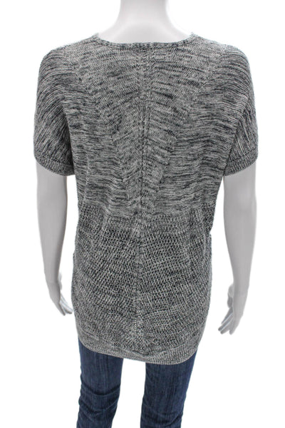 Vince Womens V-Neck Spotted Cotton Tunic Gray Short Sleeve Pullover Size M