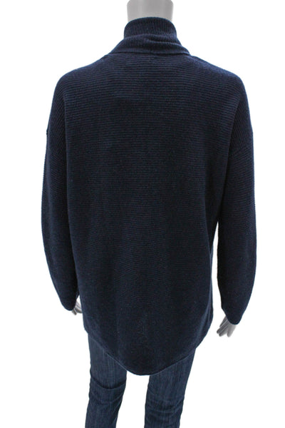 Nordstrom Signature Women Blue Cashmere Collared Long Sleeve Cardigan Size M