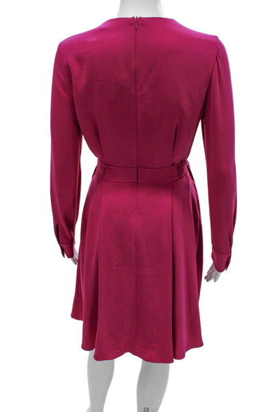 Karen Millen Womens Fit & Flare Pink V-Neck Long Sleeve Knee Dress Size 4