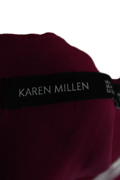 Karen Millen Womens Fit & Flare Pink V-Neck Long Sleeve Knee Dress Size 4
