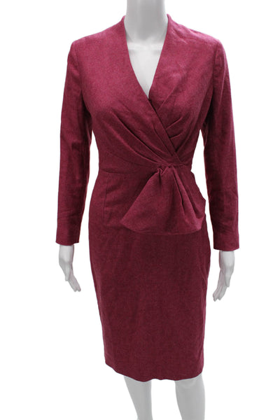 The Fold Womens Pink Virgin Wool Pencil Dress V-Neck Long Sleeve Size 6