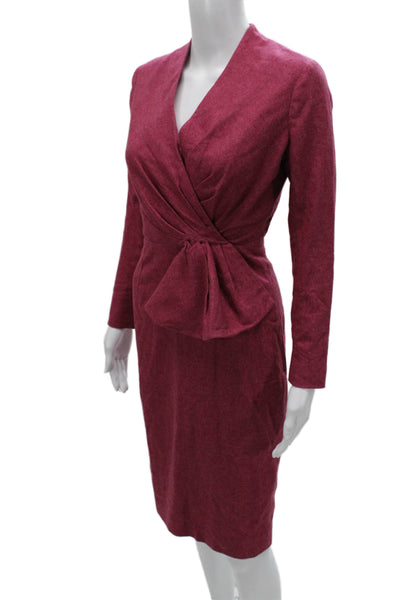The Fold Womens Pink Virgin Wool Pencil Dress V-Neck Long Sleeve Size 6