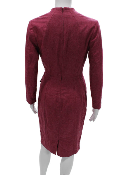 The Fold Womens Pink Virgin Wool Pencil Dress V-Neck Long Sleeve Size 6