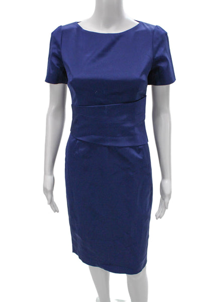 The Fold Womens Sheath Dress Blue Boat Neck Short Sleeve Knee Length Size 6