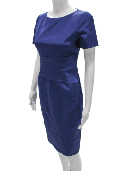 The Fold Womens Sheath Dress Blue Boat Neck Short Sleeve Knee Length Size 6
