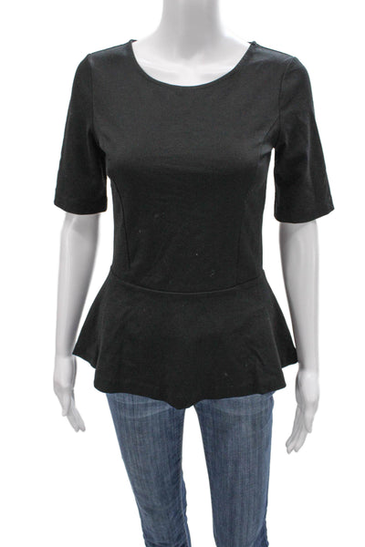 Theory Womens Basic Black Rayon Round Neck Short Sleeve Blouse Pullover Size S