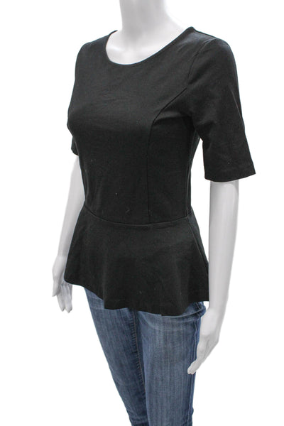 Theory Womens Basic Black Rayon Round Neck Short Sleeve Blouse Pullover Size S