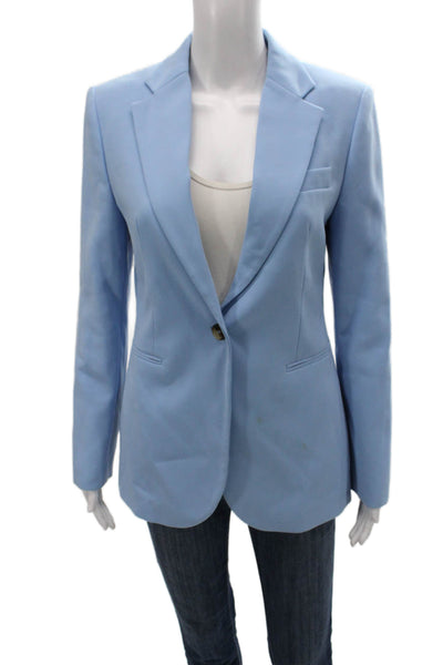 Zara Women Blue Viscose Blazer Button Long Sleeve Size S