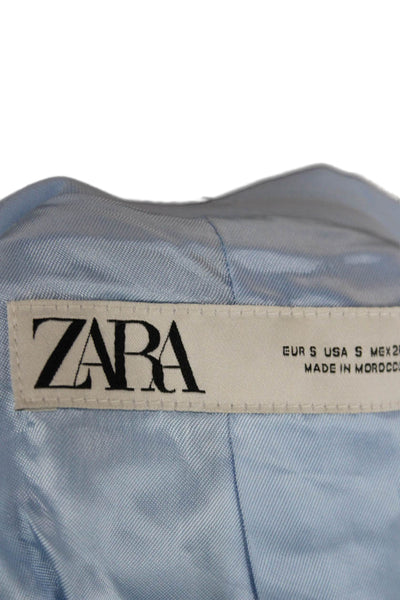 Zara Women Blue Viscose Blazer Button Long Sleeve Size S
