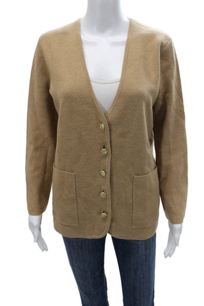 J Crew Womens Beige V-Neck Cardigan Long Sleeve 35% Cotton Size S