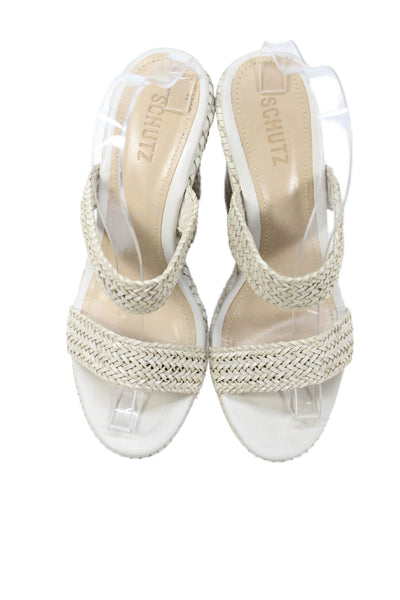 Schutz Womens Woven Leather Slip On Platform Wedge Heels Shoes White Size 9B