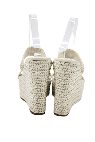 Schutz Womens Woven Leather Slip On Platform Wedge Heels Shoes White Size 9B