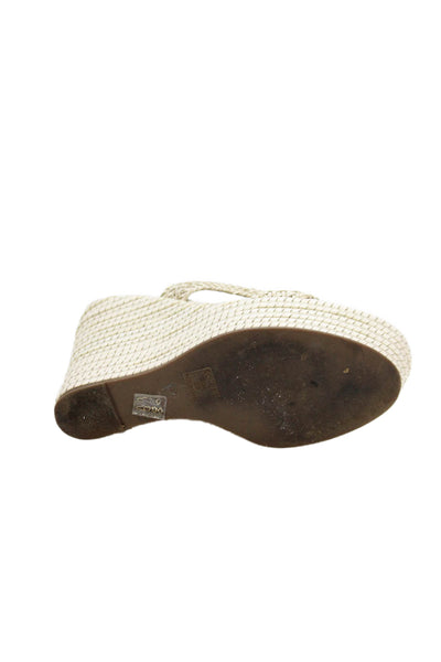 Schutz Womens Woven Leather Slip On Platform Wedge Heels Shoes White Size 9B