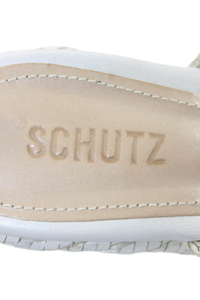 Schutz Womens Woven Leather Slip On Platform Wedge Heels Shoes White Size 9B