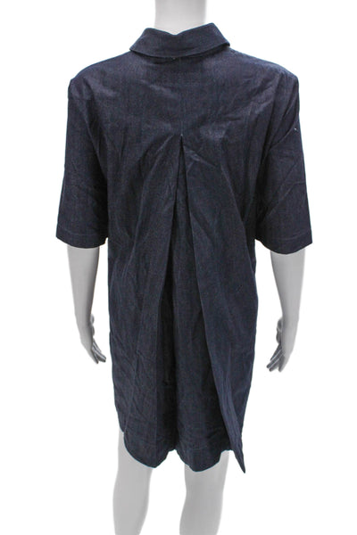 Zara Women Shirt Dress Blue Cotton Half Sleeve Collared Button Mini Size M