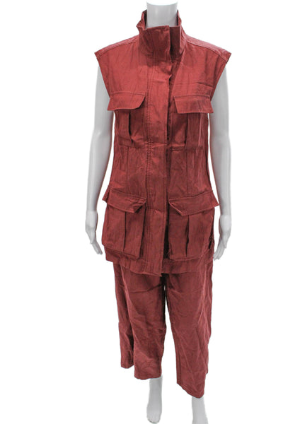 MNG Collection Women Red Viscose High Neck Sleeveless Set Button Size S
