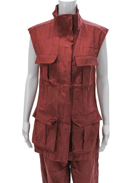 MNG Collection Women Red Viscose High Neck Sleeveless Set Button Size S