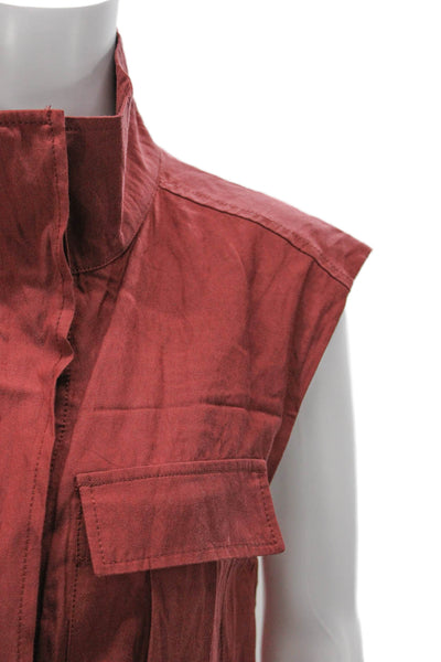 MNG Collection Women Red Viscose High Neck Sleeveless Set Button Size S