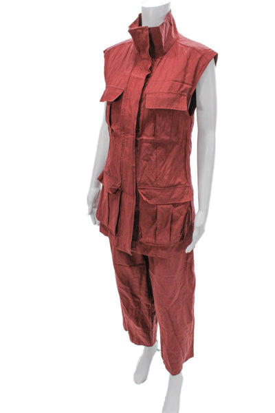 MNG Collection Women Red Viscose High Neck Sleeveless Set Button Size S