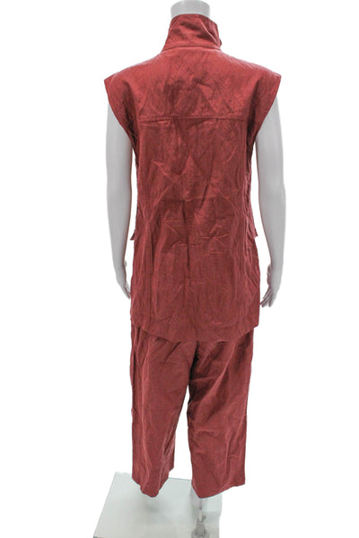 MNG Collection Women Red Viscose High Neck Sleeveless Set Button Size S