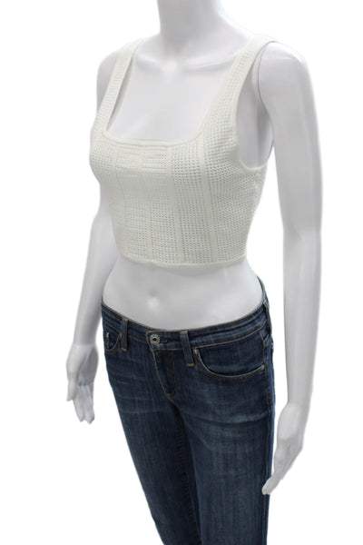 Babaton Women Cropped Tank White Square Neck Sleeveless Size M
