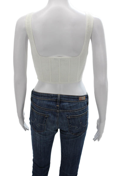 Babaton Women Cropped Tank White Square Neck Sleeveless Size M