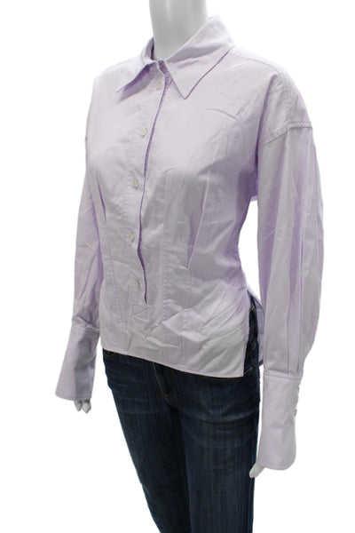 Rachel Comey Women Basic Purple Cotton Collared Long Sleeve Button-Up Size S