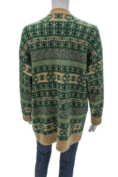 Zara Women Green Plaid V-Neck Acrylic Cardigan Long Sleeve Holiday Size S