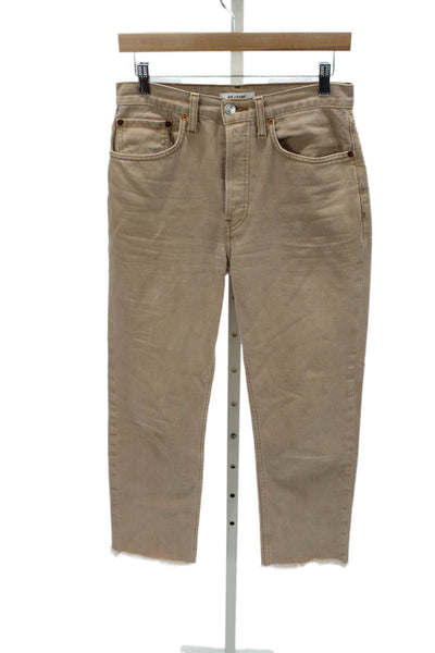 Re/Done Women Straight Jeans Beige High Rise Button Size 26