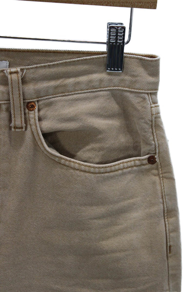 Re/Done Women Straight Jeans Beige High Rise Button Size 26